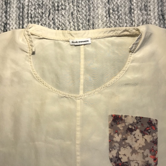 CLUB MONACO Cream/Floral Silk T-shirt Blouse XS - Picture 2 of 8